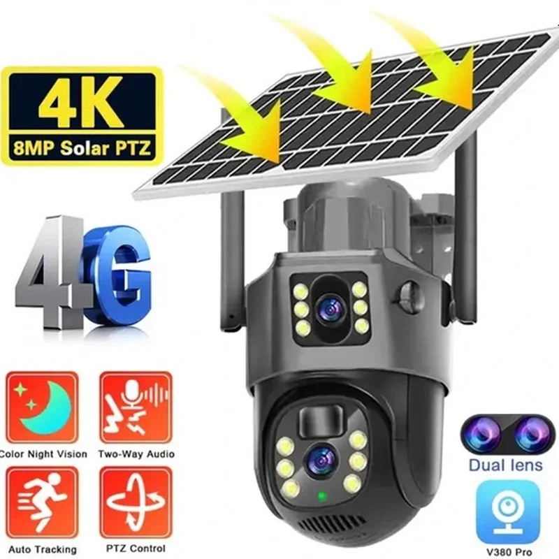 دوربین خورشیدی سیمکارتی 2 لنز v380 pro